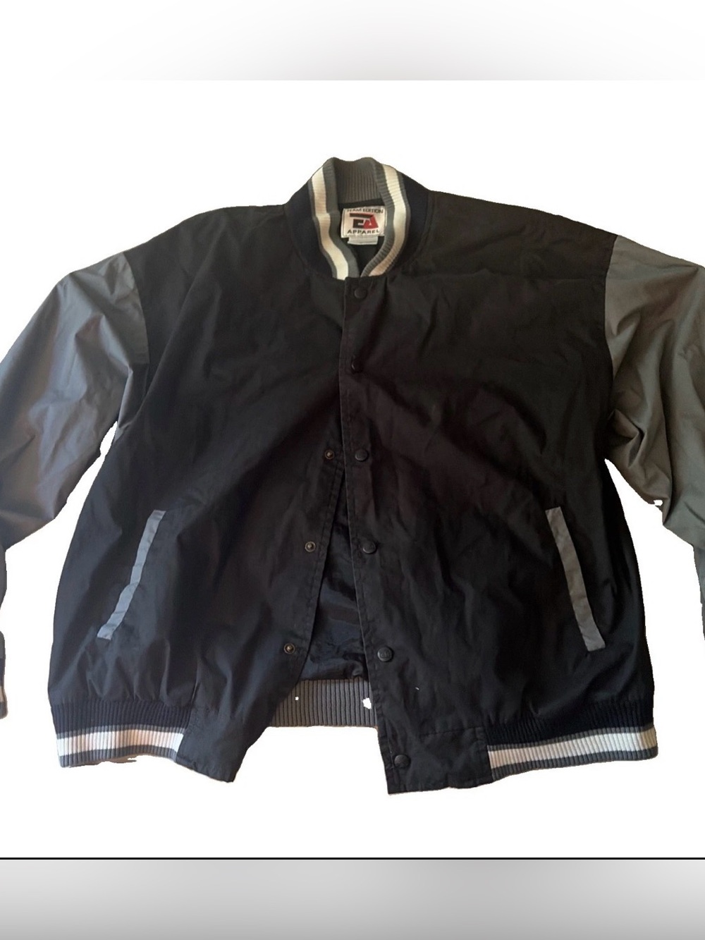 Vtg 90s Team Edition Apparel Satin Bomber Jacket Varsity Black Blank Mens Sz XL
